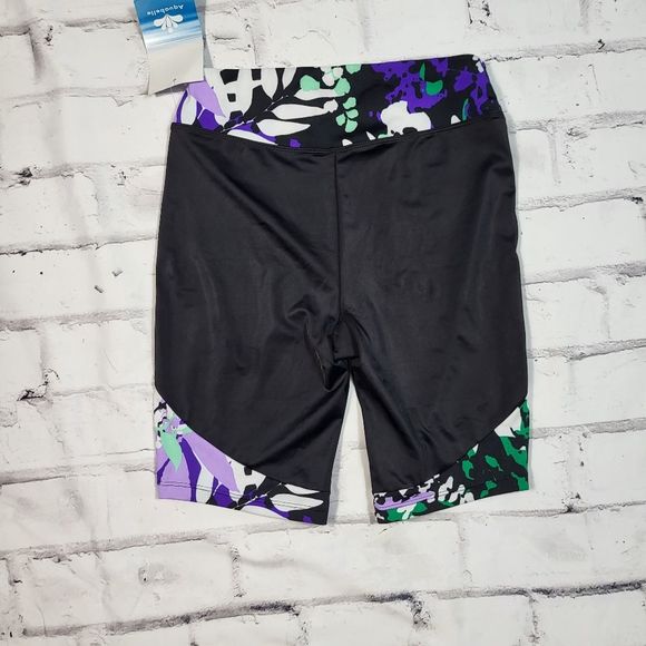 AQUABELLE Purple Black Floral Long Line High Waist Swim Shorts Size 10 NWT - Picture 2 of 2